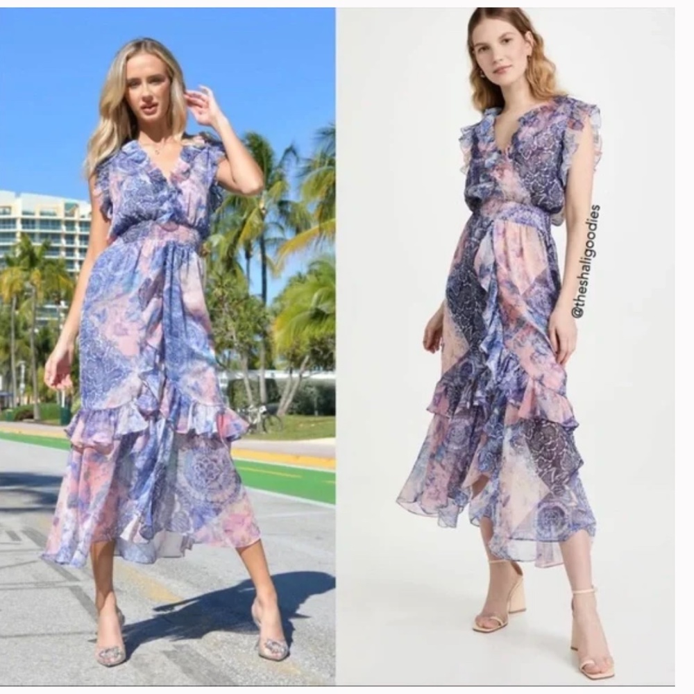 MISA Los Angeles Kidada Ruffle Sleeveless Midi Dress in Namaskar. Size XS